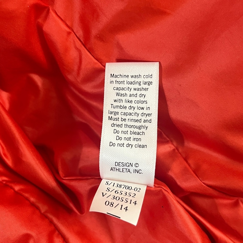 Athleta Goose Down Puffer Bomber Zip Jacket Red Orange Pockets M - Picture 10 of 10